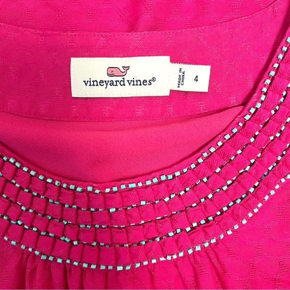Vineyard Vines Hot Pink Fuchsia Turquoise Beaded Necklace Silk Dress - Picture 6 of 10